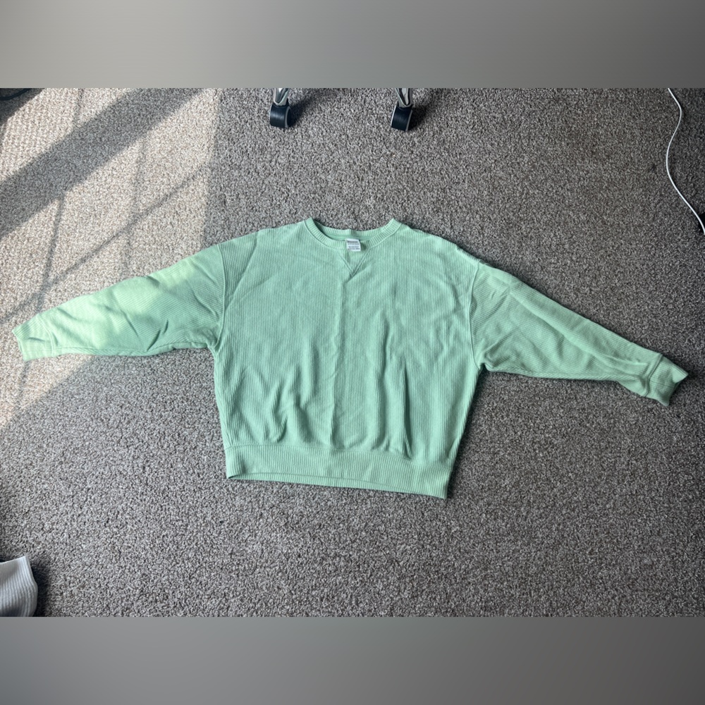 PINK Light Green oversized ribbed crewneck